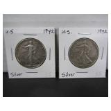 2 SILVER 1942 WALKING LIBERTY HALF DOLLAR COINS