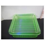 LARGE URANIUM GLASS COVERED REFRIGERATOR DISH