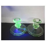 PAIR URANIUM GLASS CANDLE STICKS