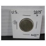 1875 S SILVER US TWENTY CENT COIN