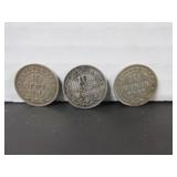 3 SILVER 1941 NEW FOUNDLAND 10 CENT COINS
