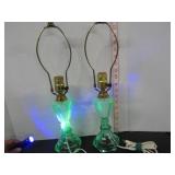 PAIR OF RARE GREEN URANIUM GLASS LAMPS