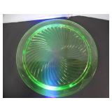 URANIUM GLASS ANCHOR HOCKING SWIRL CAKE PLATE