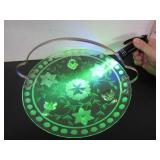 URANIUM GLASS ETCHED PATTERN SERVING PLATE