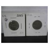 1883 US SHIELD NICKLE & 1883 LIBERTY HEAD NICKLE