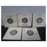5 SILVER CANADA 10 CENT COINS