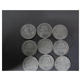 9 1943 US ONE CENT STEEL COINS