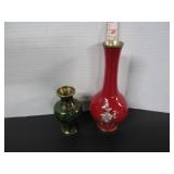 PAIR OLD LAQUERED BRASS VASES