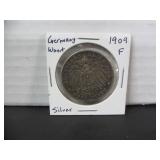 SILVER 1909 F GERMAN DREI MARK COIN