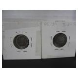2 SILVER US HALF DIME COINS 1857 & 1853 ARROWS