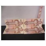 4 CANADA 1986 2 DOLLAR BANK NOTES