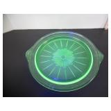 URANIUM GLASS SERVING PLATE WITH HANDLES