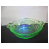 URANIUM GLASS HANDLED SERVING BOWL