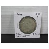 SILVER FRANCE 1831 B 5 FRANCS COIN