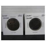 2 EARLY LOWER CANADA 1814 & 1815 HALF PENNY TOKENS