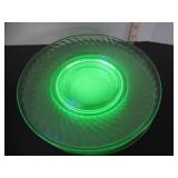 6 URANIUM GLASS SWIRL DESIGN PLATES