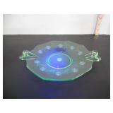 URANIUM GLASS HANDLED PLATE