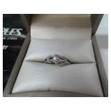 925 SILVER AND DIAMOND RING, SIZE 4