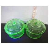 URANIUM GLASS LIDDED HAZEL ATLAS REFRGERATOR DISHS