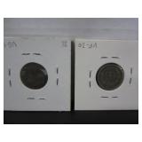 2 US 1865 & 1853 3 CENT COINS