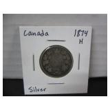 SILVER 1874 CANADA 25 CENT COIN