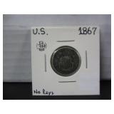1867 US 5 CENT 'NO RAYS' COIN