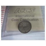 GRADED 1885 SILVER CANADA 10 CENT COIN ICCS VF30