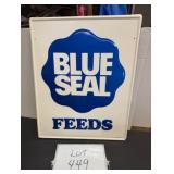 Unused Embossed Steel Blue Seal Feeds Sign