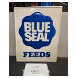 Unused Embossed Steel Blue Seal Feeds Sign