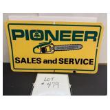 Pioneer Sales & Service Chainsaw Plastic Sign