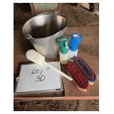 Stainless Steel Pail, (2) Dippers, (2) Brushes