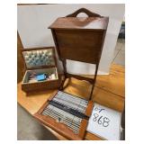 Sewing Basket, Sewing Stand & Knitting Needles