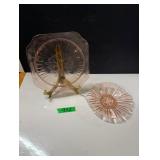 Pink Depression Footed Cake Plate & Candy Dish