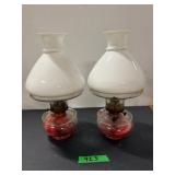 (2) Oil Lamps With Milk Glass Shades