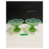 (2) Green Opalescent Candy Bowls