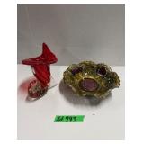 Goofus Glass Bowl, & Murano Glass Cornucopia