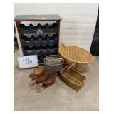 Assorted Baskets, & Tole Painted Wine Rack