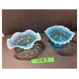 (2) Blue Opalescent Bowls 7.5' Diam