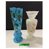 (2) Hand Painted Bristol Glass Vases