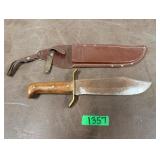Bowie Knife With Wood Handle & Sheath