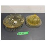 Amber Depression Glass Butterdish & Bowl
