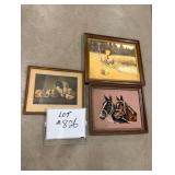 (2) Framed Prints (1) Framed Needlepoint