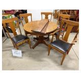 Oak Round Pedestal Table & (5) Chairs