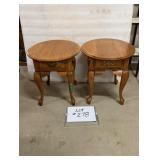 (2) Oak 1 Drawer Oval Side Tables - T&J Furniture