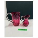 (2) Cranberry Glass Pitchers
