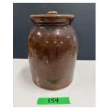 Brown Stoneware Crock With Lid