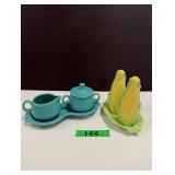 Fiesta Ware Cream & Sugar, Unmarked Salt & Pepper