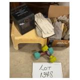 Work Gloves, Weights, Heater, Stool
