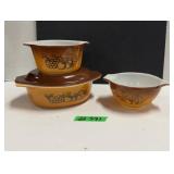 (3) Pyrex Bowls - 'Old Orchard'