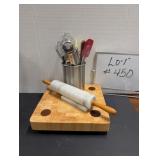 Cutting Board, Marble Rolling Pin, & Utensils